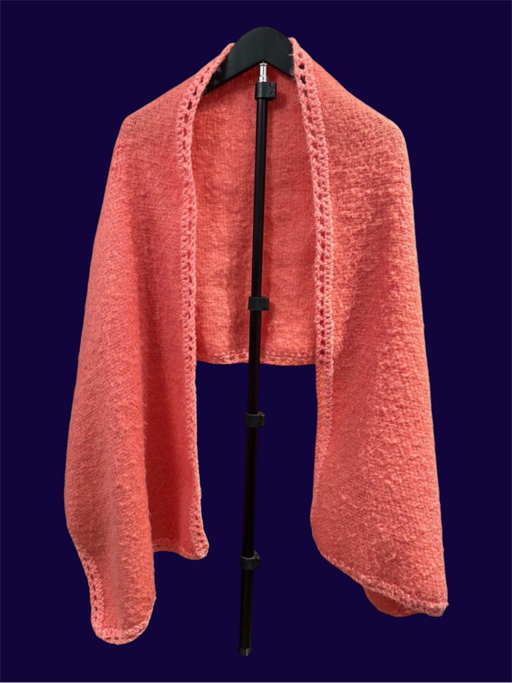 Cozy Coral Knit Wrap 38x72 crochet trim